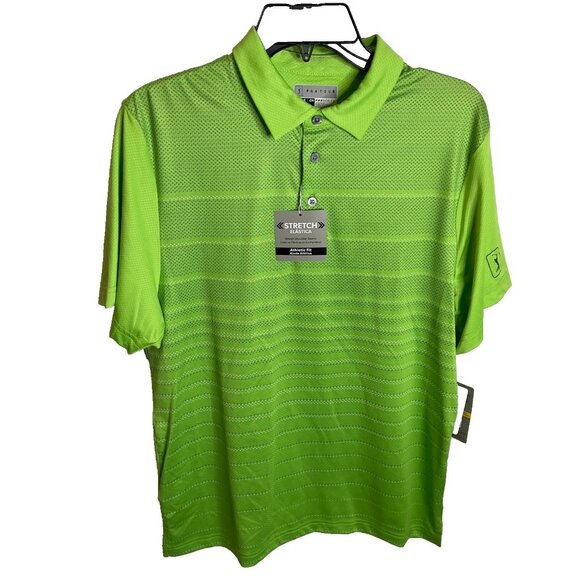 Pga Tour Mens $68 Regular Fit Short Sleeve Golf Polo Shirt Large Green Striped - Picture 2 of 9